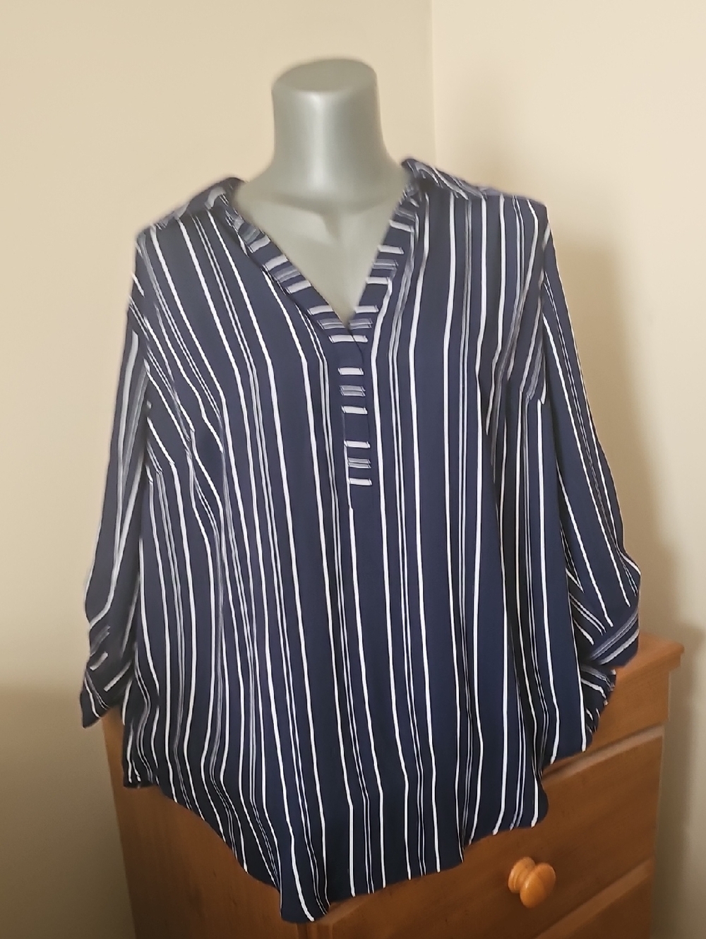 torrid Navy and White Vertical Stripe V-Neck Tunic